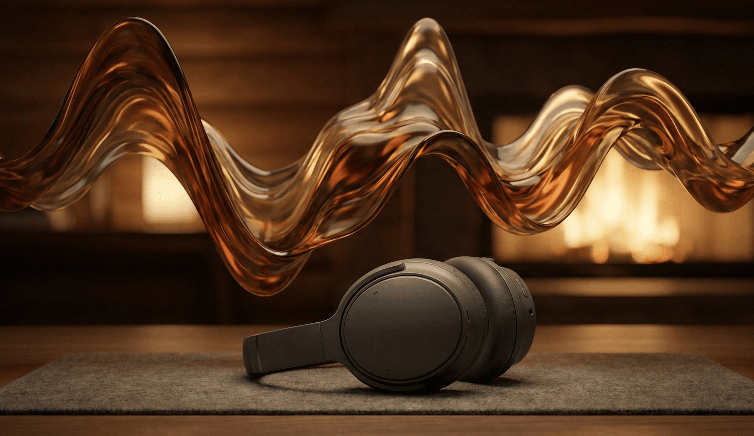 Suggested image: calming workstation with headphones and audio waveforms overlayed